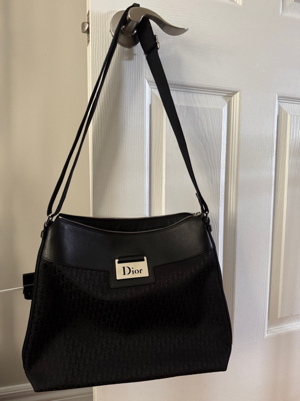 Dior Black Shoulder Bag with Silver Logo Plaque